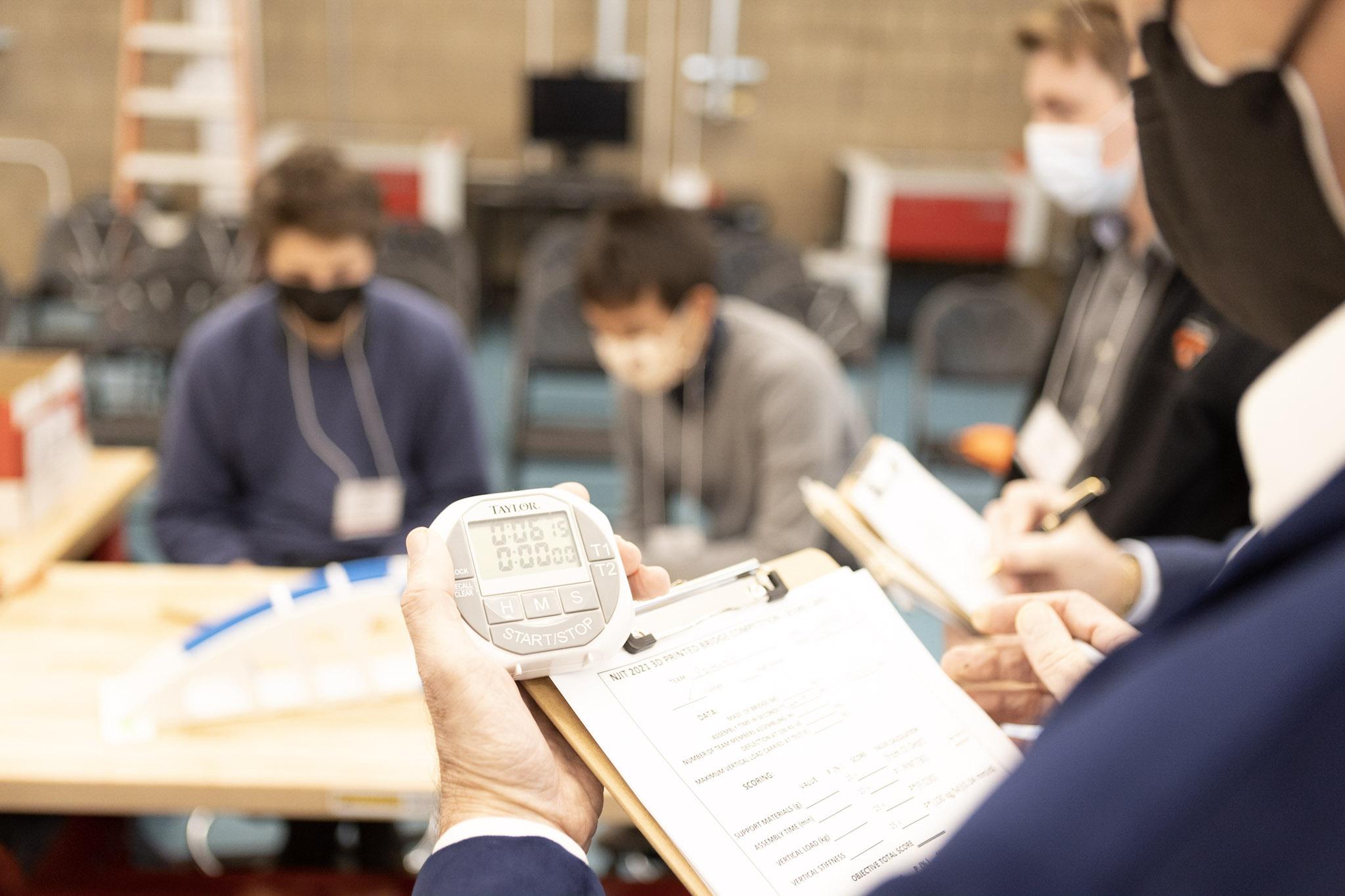 Bridge assembly was timed, as part of the competition. 