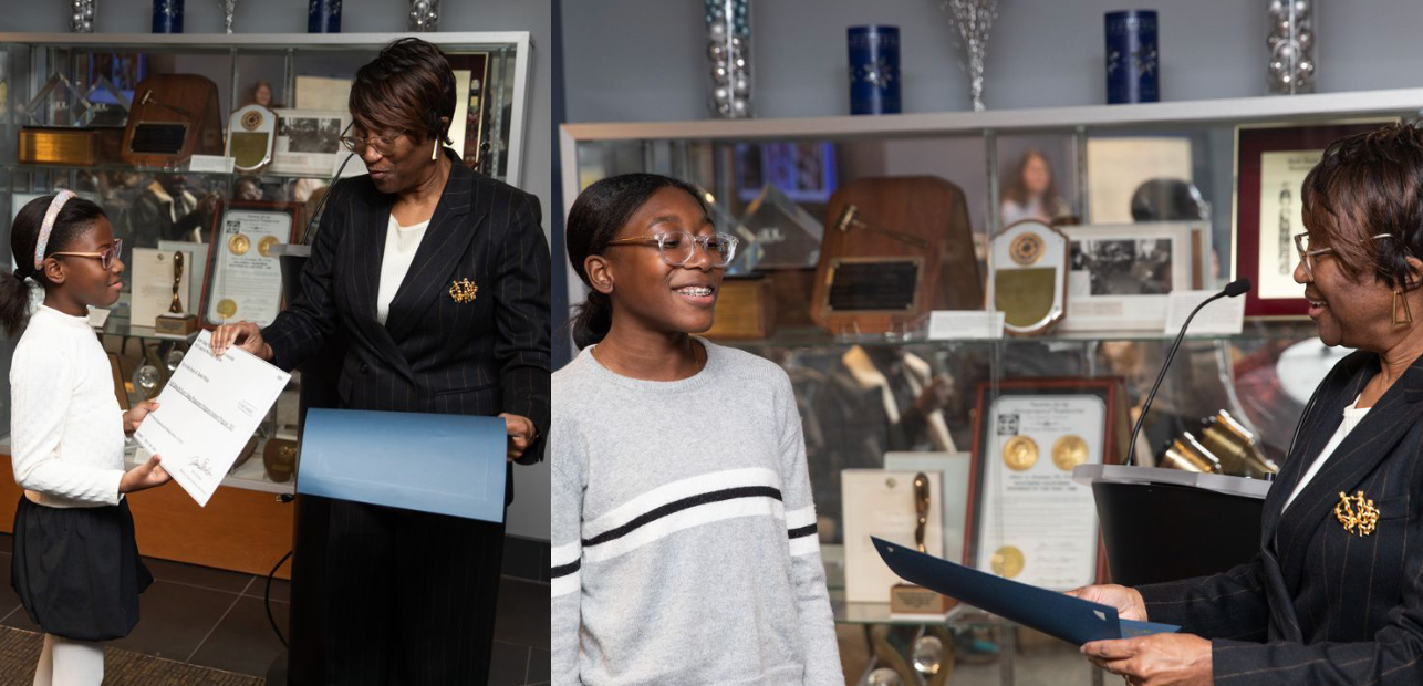 CPCP Director Jacqueline Cusack presents Bobbi and Hayden with scholarships to attend NJIT’s Pre-college STEM summer programs.