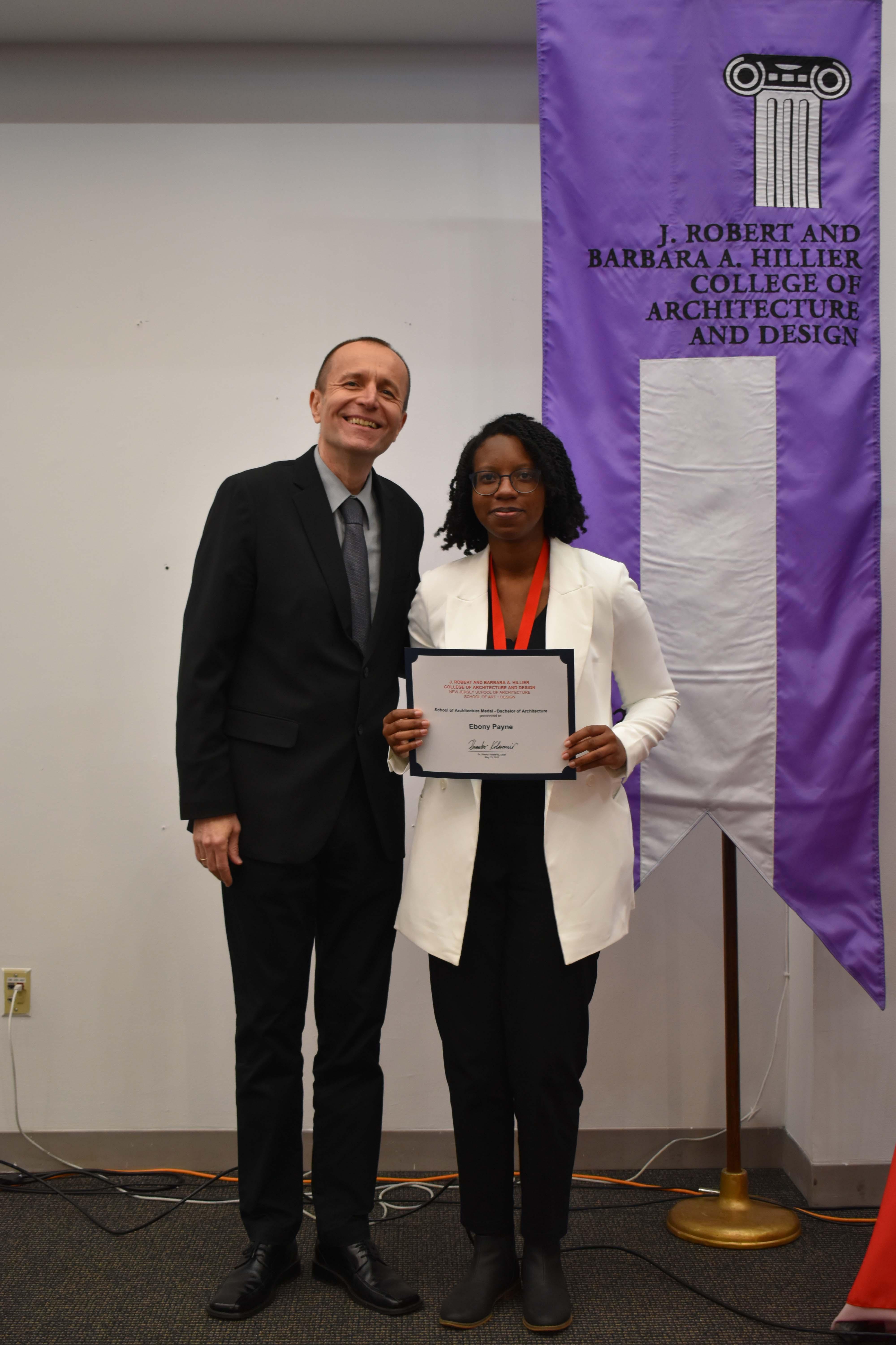 Dean Branko Kolarevic and award recipient Ebony Payne