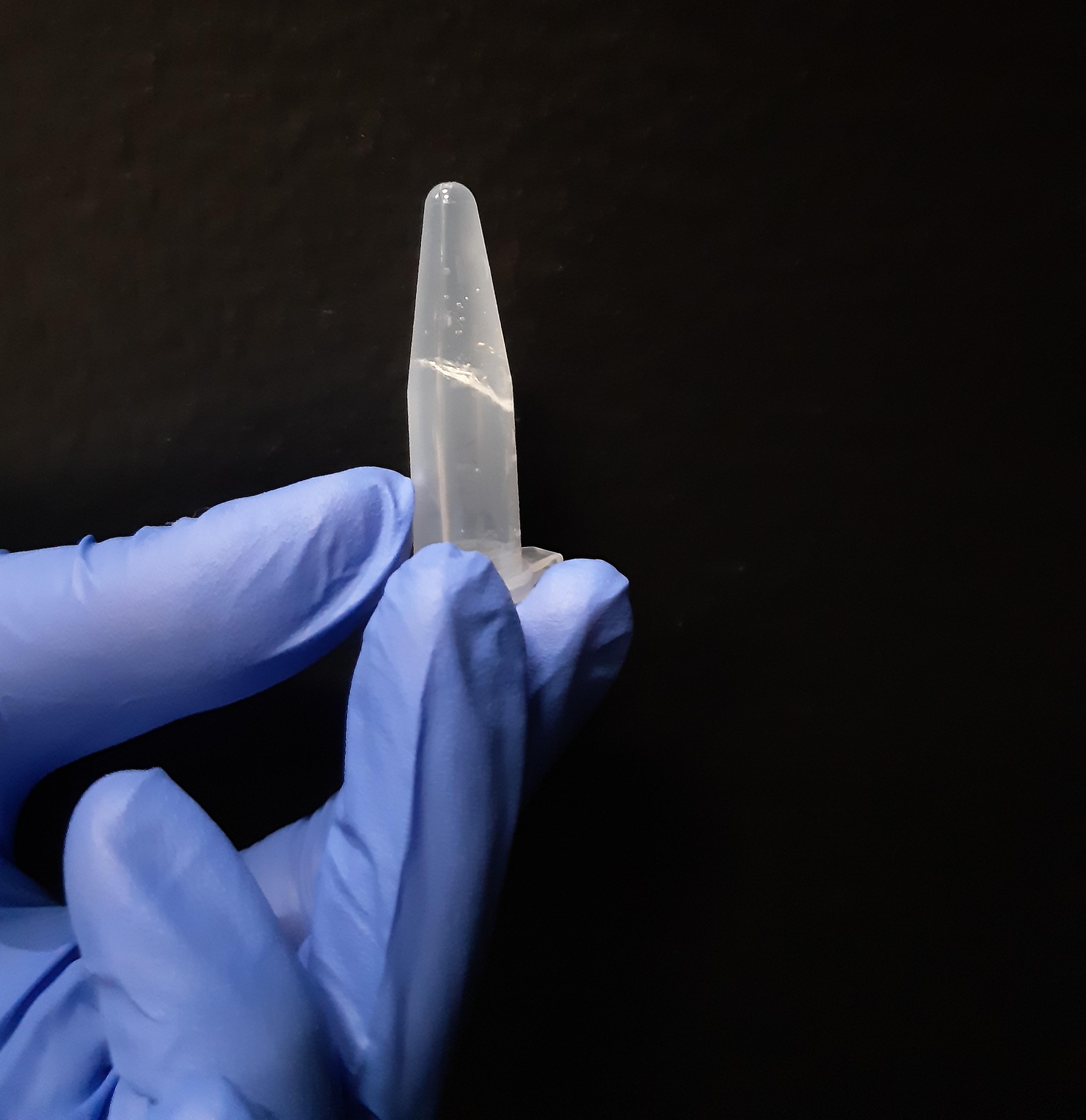 The TBI therapy's delivery mechanism is a customizable, Lego-like strand made of short proteins called peptides, which are composed of amino acids, with a biological agent attached at one end that can survive in the body for weeks and even months.