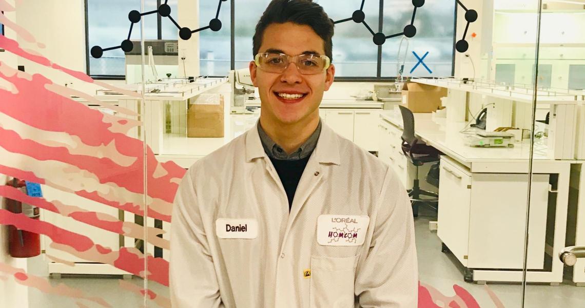 NJIT student Daniel Young works on product-and-package compatibility at L’Oréall.