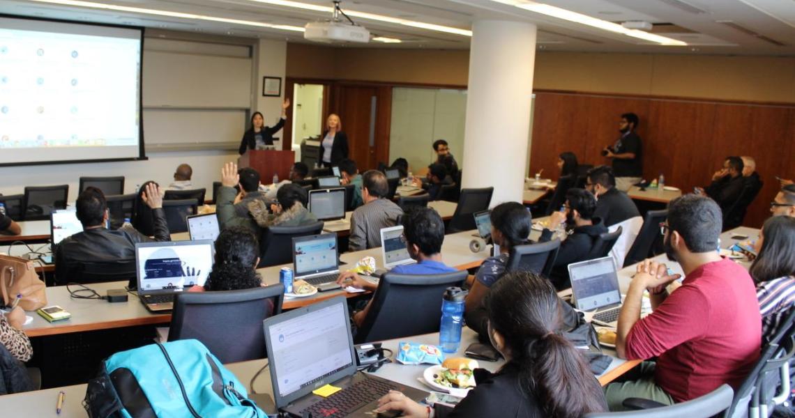 Students participate in the Salesforce Trailhead demo during an information session Nov. 2, 2018.