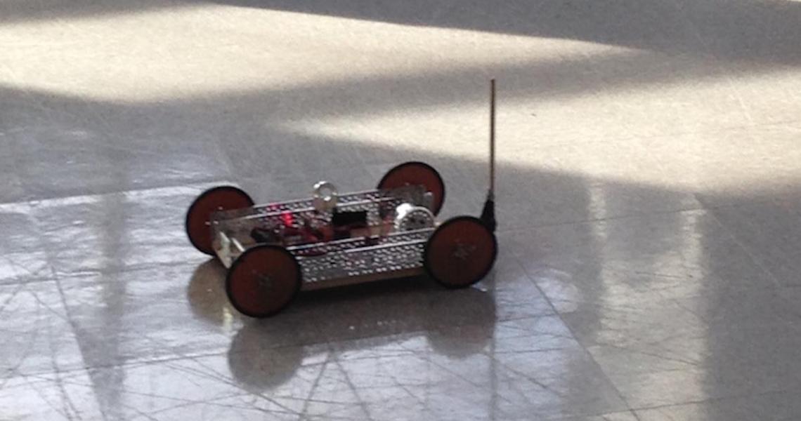 An electric vehicle travels toward its target at the 2017 event. 