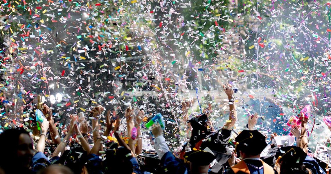 Graduation celebration with confetti